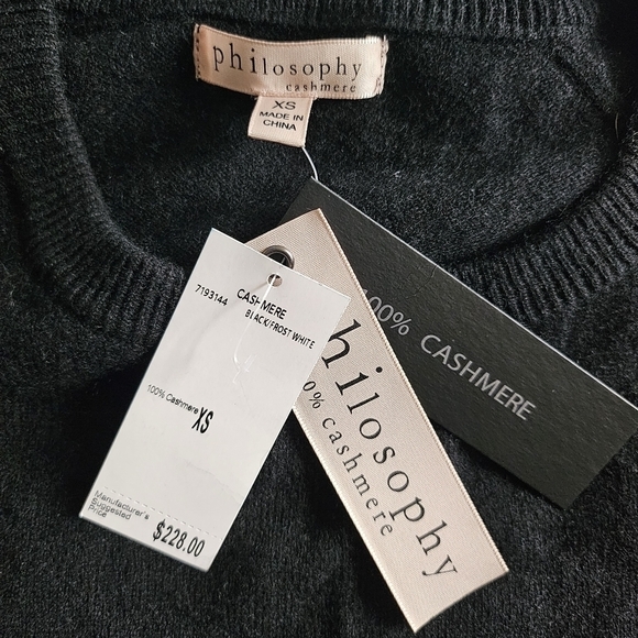 New Philosophy Weekend 100% Cashmere Black/White Pullover Sweater NWT XS - Picture 11 of 13